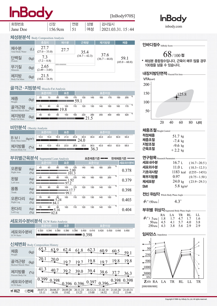 InBody 970S 인바디 결과지 샘플