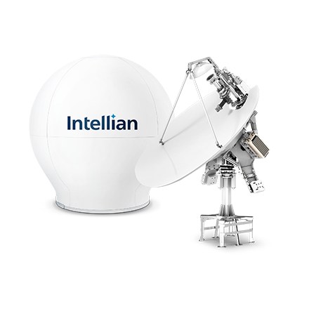 인텔리안 v240MT 2.4m 해상 VSAT 안테나 — 레이돔과 내부 페데스탈