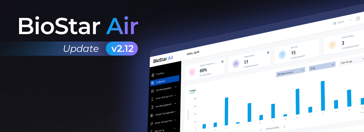 BioStar Air v2.12 클라우드 출입통제 화면 홍보 이미지