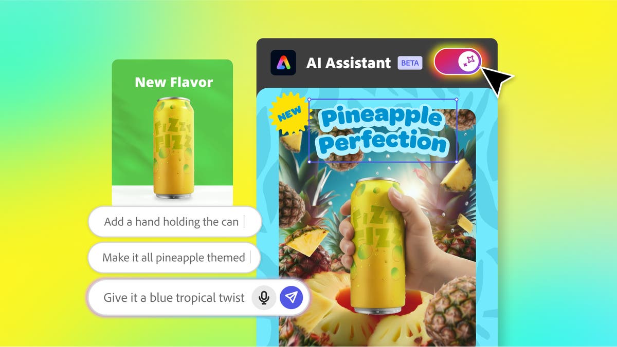 Adobe Express AI Assistant로 음료 광고 편집