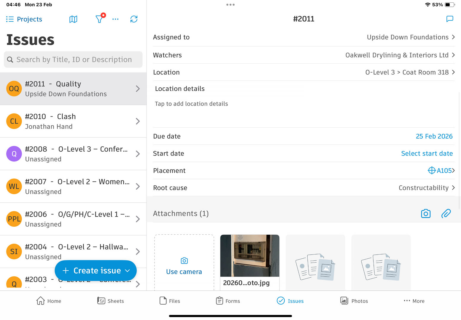 Forma Build iPad 앱 이슈 화면