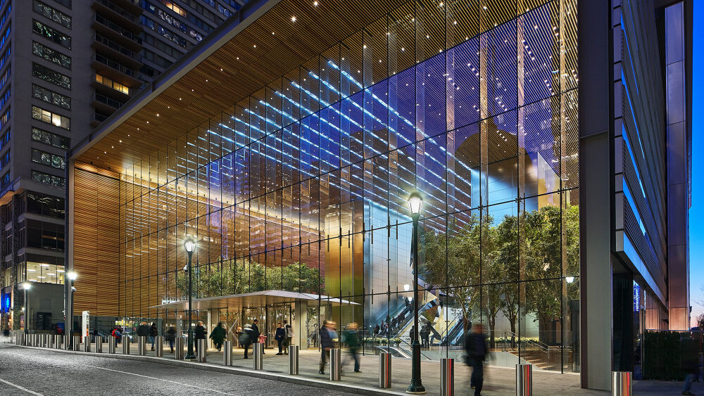필라델피아 Comcast Technology Center 저층부 외관(야경)