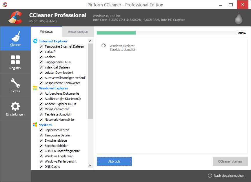 CCleaner 실행 화면