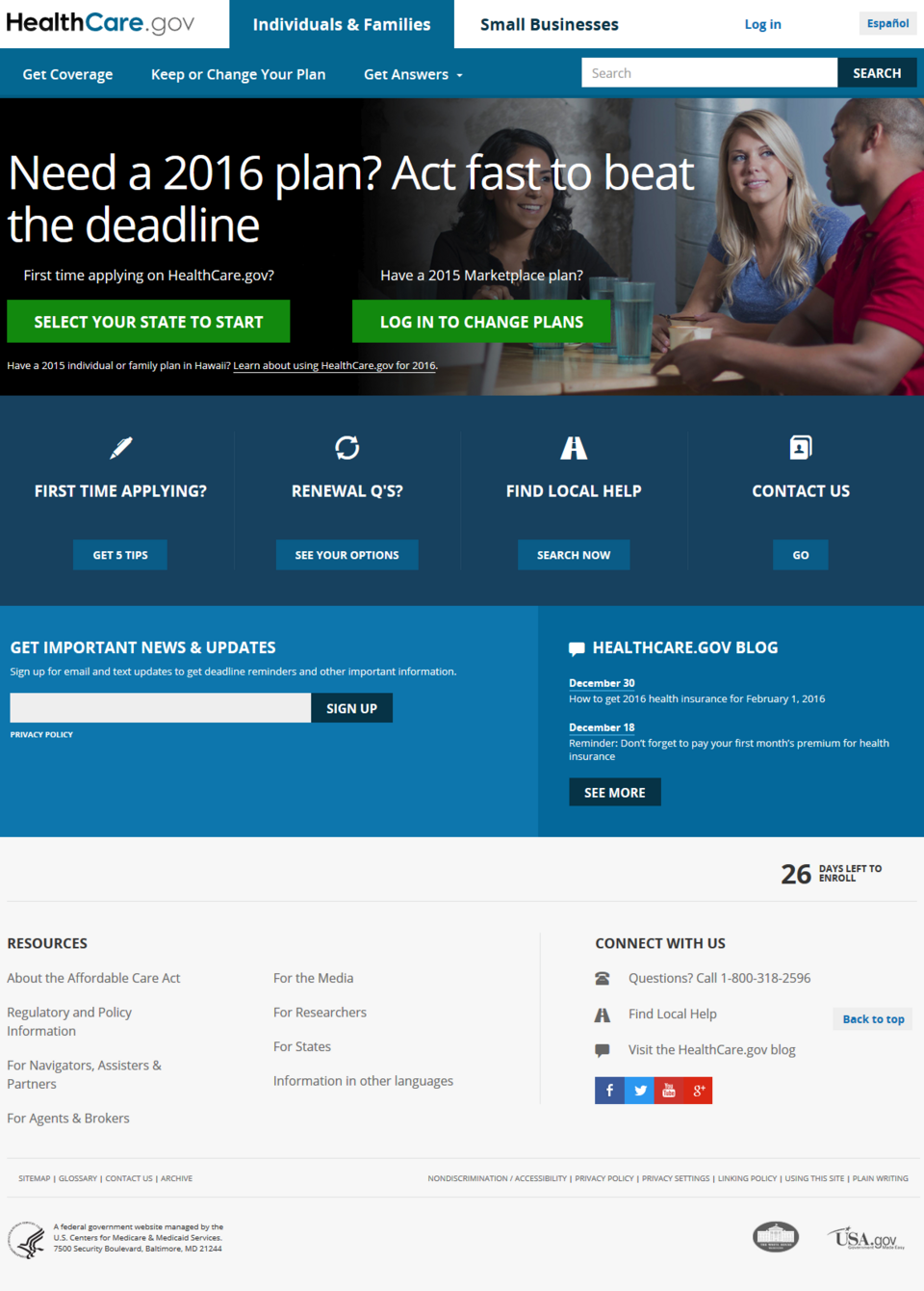 HealthCare.gov marketplace screenshot