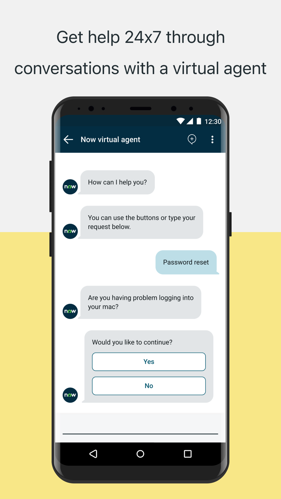 Now Mobile Virtual Agent 대화 화면