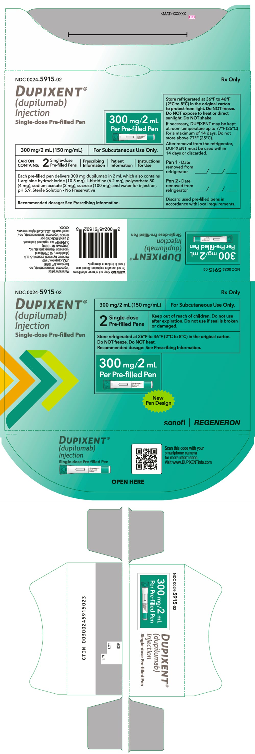 Dupixent 300mg/2mL 프리필드 펜 2개입 카톤 실물
